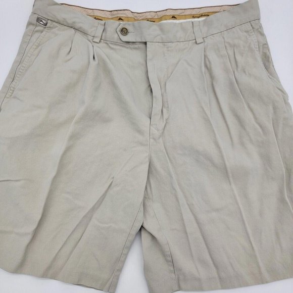 TOMMY BAHAMA Men's Size 36 (35) Silk Khaki Pleated Shorts Golf Casual Vacation - Picture 1 of 6
